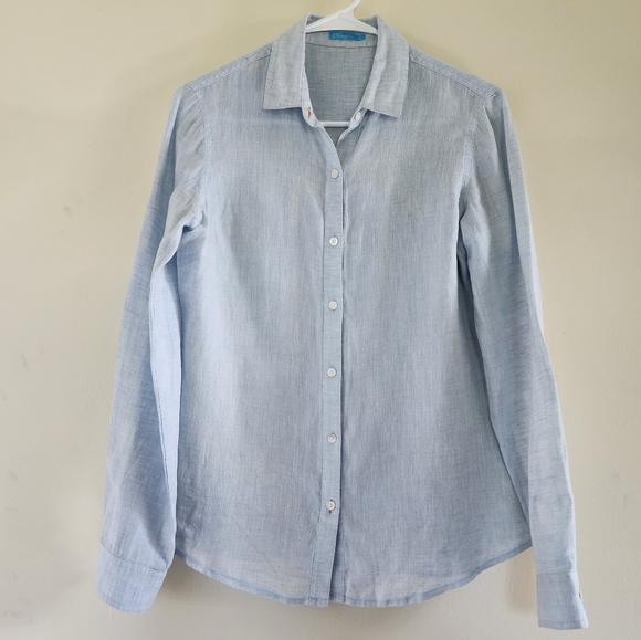 J. McLaughlin Britt Linen Shirt Button Down Light Blue Size Small - Picture 2 of 14